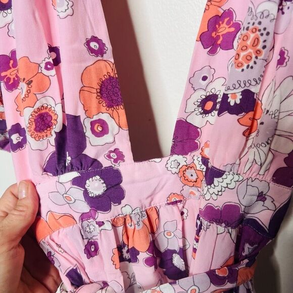 For Love & Lemons Pink Floral Maxi Dress Size Small - Picture 3 of 11